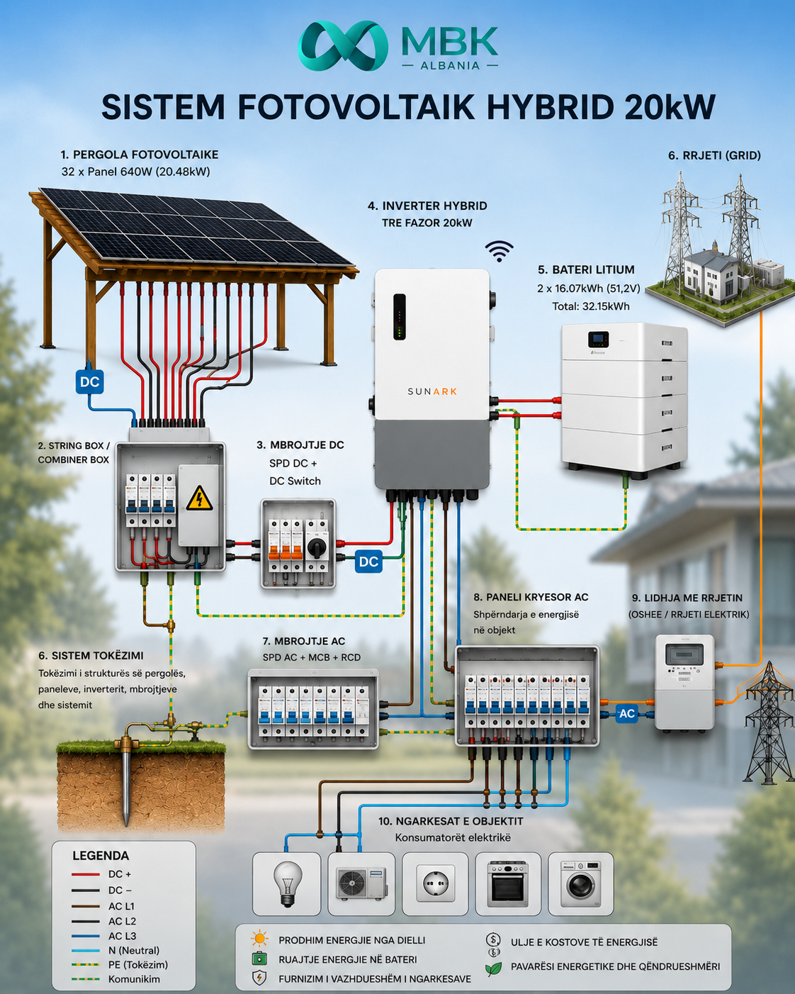 Pergola Fotovoltaike me Bateri On-Grid 20kW – 3 Faza - Figura 6