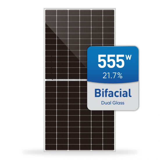 Module Fotovoltaike TOPCon Bifaciale Dual Glass 535–555 W